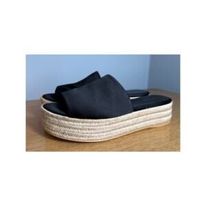 BARNEYS NEW YORK Platform Espadrille Slide Sandals Chunky Jute Satin Y2K Beach 6